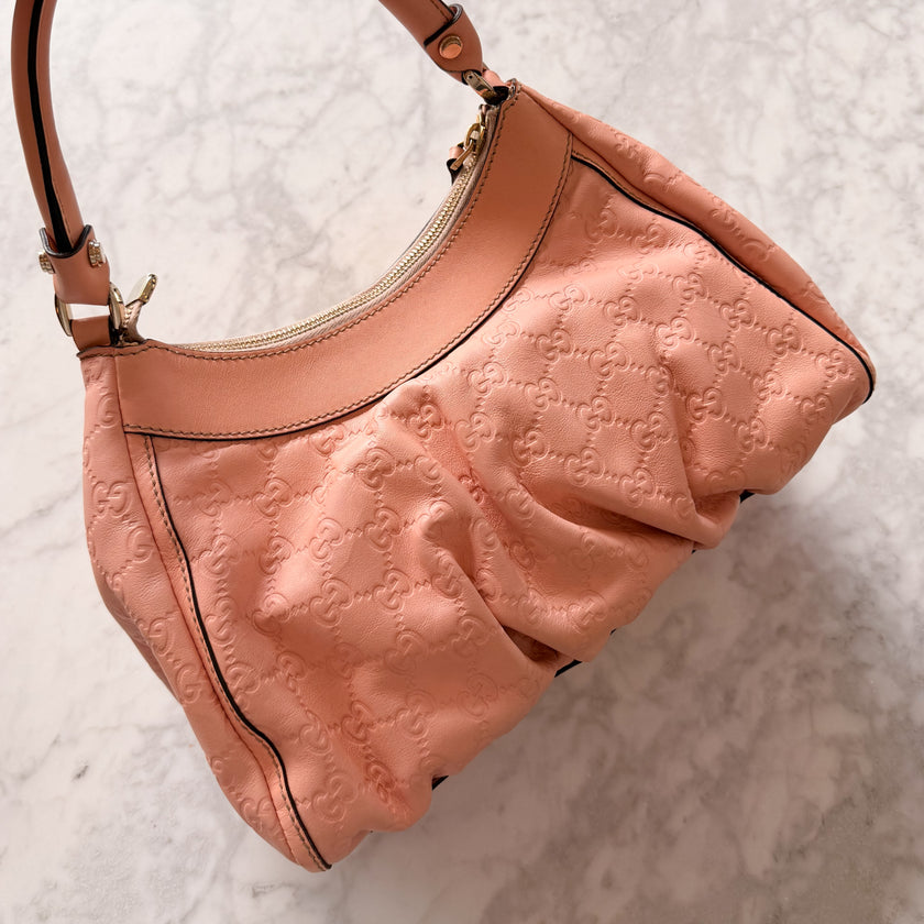 Gucci Vintage Pink Guccissima Leather D-Ring Shoulder Bag