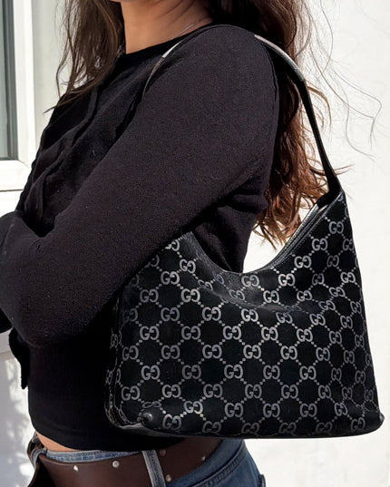 Gucci Tom Ford Era GG Monogram Suede Hobo Shoulder Bag