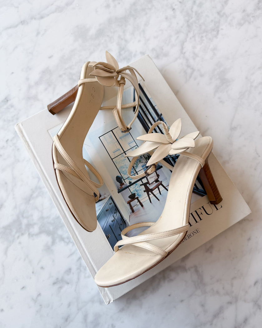 Celine Ivory Leather Floral Heel Sandals (EU 36.5)