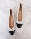 Chanel White Leather Black CC Cap Toe Ballet Flats (41.5)