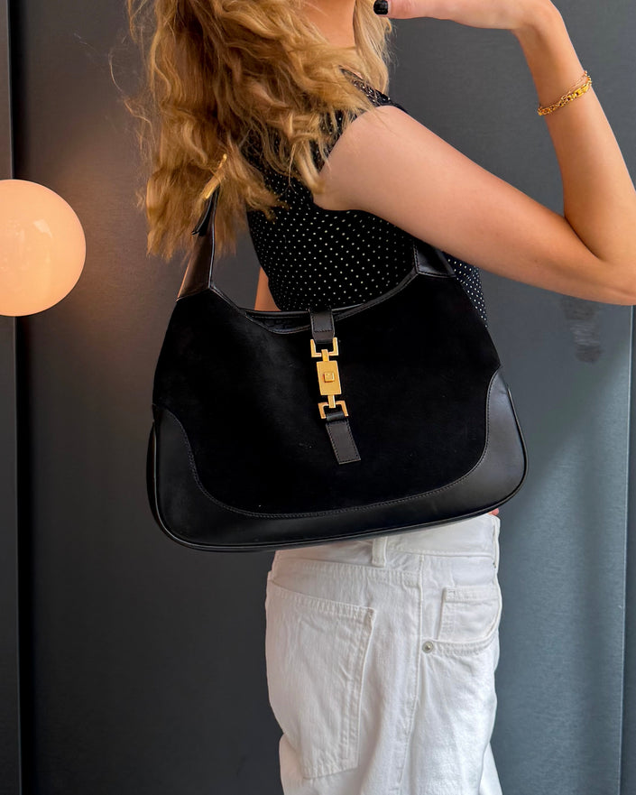 Gucci Jackie Suede and Leather Handbag with Gold Hardware