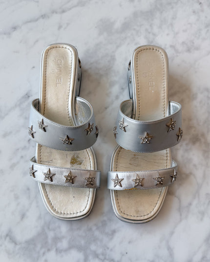 Chanel Star Embellished Slide Sandals (37)