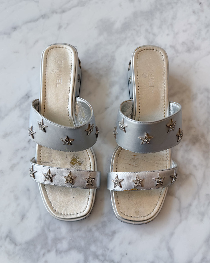 Chanel Star Embellished Slide Sandals (37)
