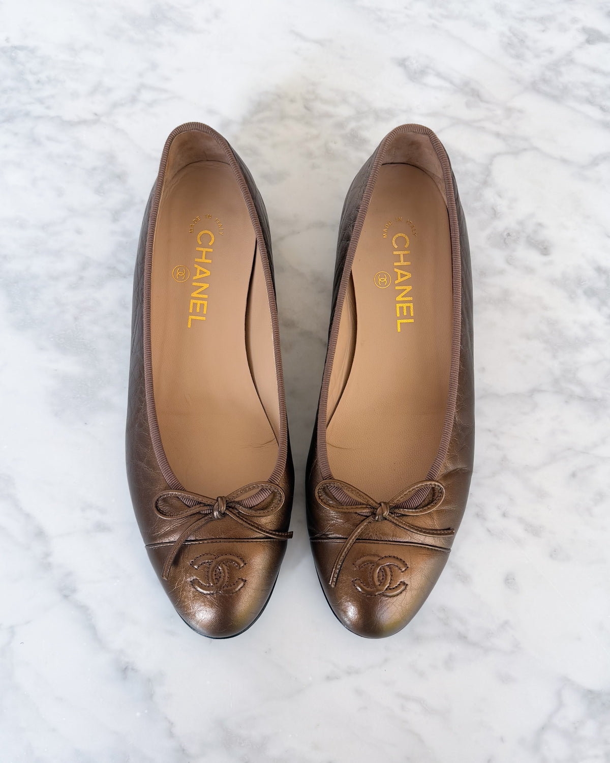 Chanel Bronze Leather CC Ballet Flats (39.5)