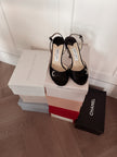 Jimmy Choo Black Satin Destino Heels with Crystal Buckles (36.5) RRP $630