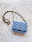 Chanel Sky Blue Quilted Lambskin Wallet On Chain Gold Hardware - 2020