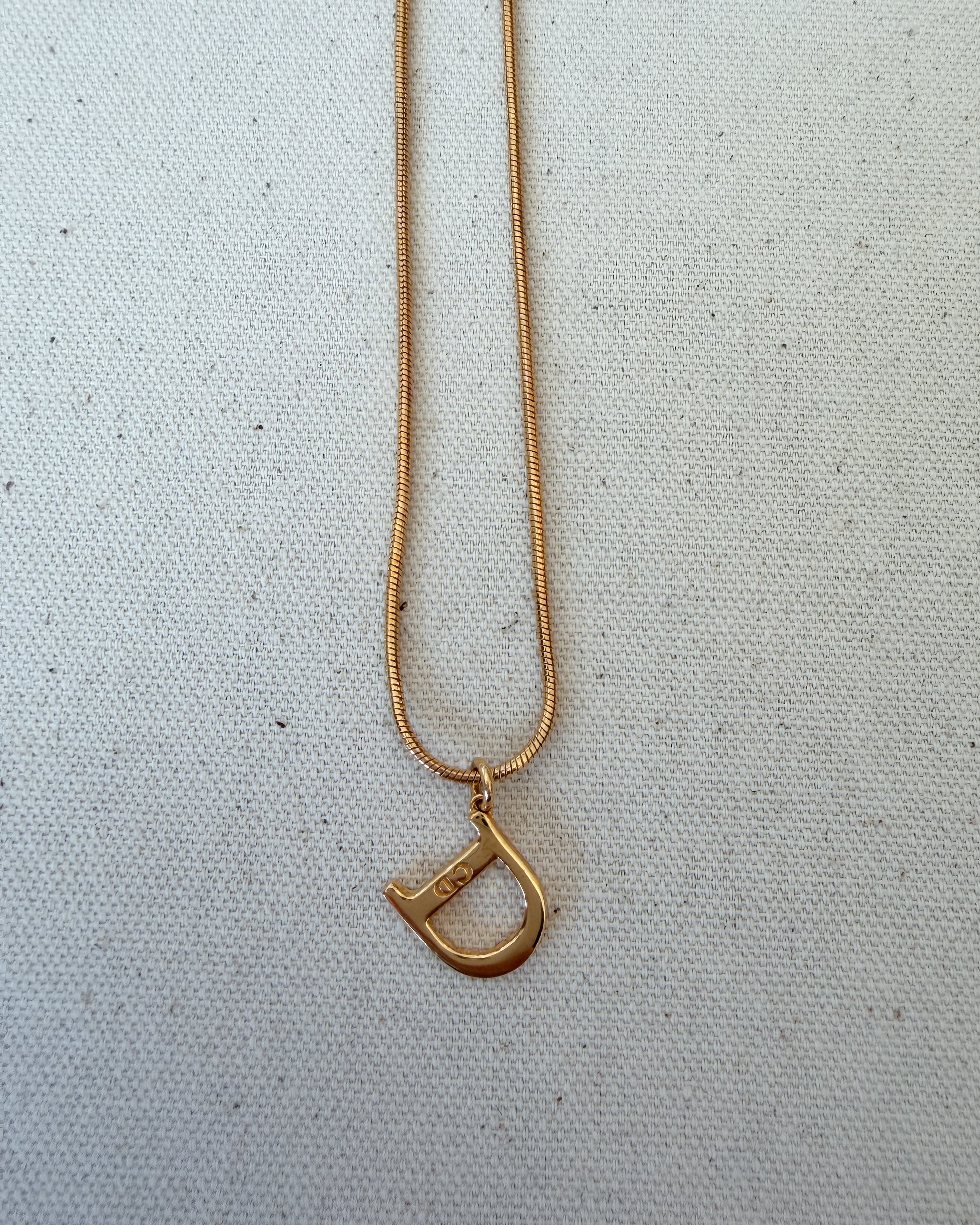 Vintage Christian Dior Gold-Tone D Logo Pendant Necklace