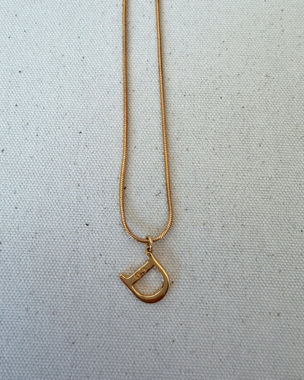 Vintage Christian Dior Gold-Tone D Logo Pendant Necklace