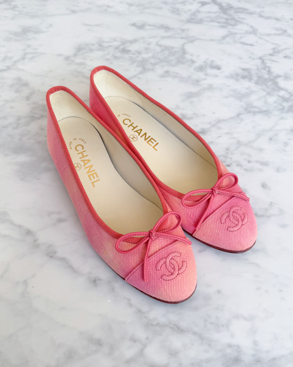 Chanel Peach Pink and Coral Canvas Ballet Flats (36) - VERY RARE