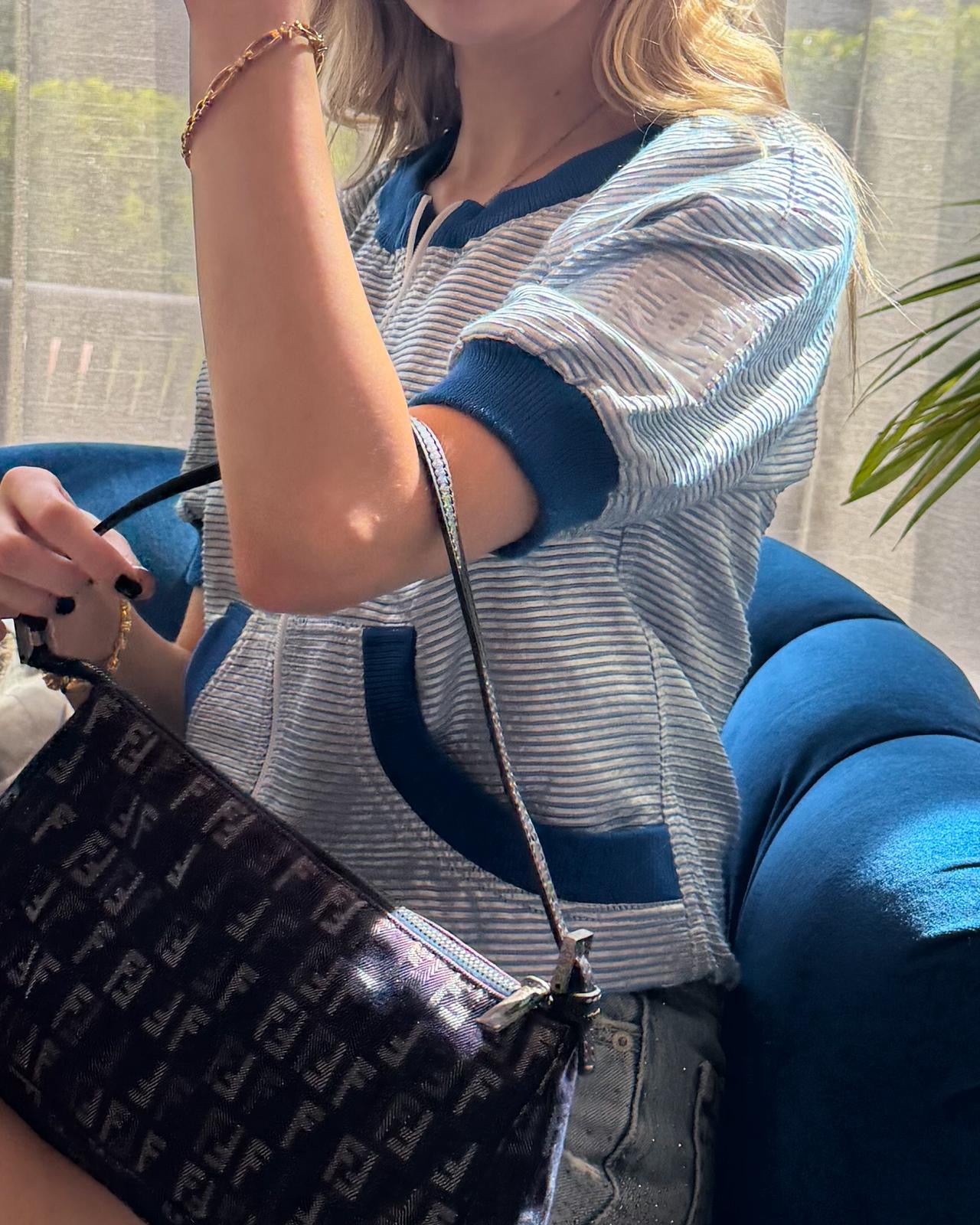 Chanel Blue Striped Cropped Jacket (S / M)
