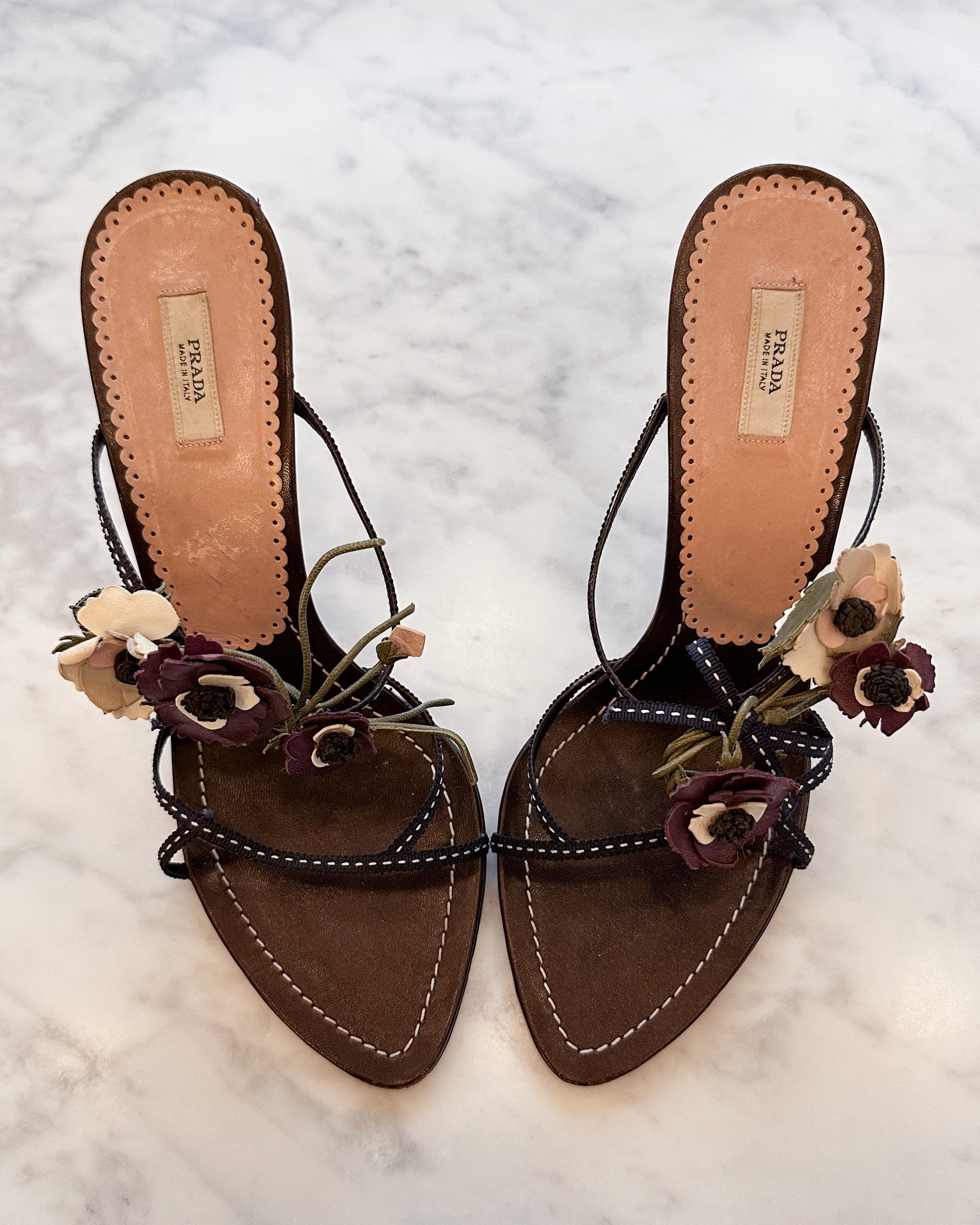 Prada S/S 2003 Archive Flower Bouquet Leather Heels (37.5)