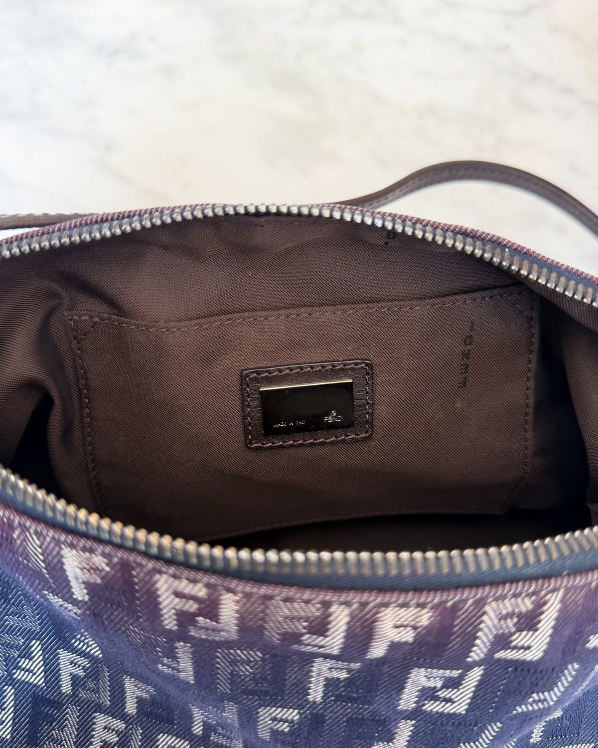 Fendi Denim Zucchino Handbag in Navy Blue