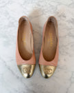 Chanel Blush Pink & Gold CC Cap Toe Ballet Flats (36)