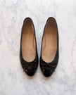 Chanel Black Leather Patent Cap Toe CC Ballet Flats (39)