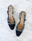 Chanel Navy Blue & Shimmer Tweed CC Slingbacks (38.5)