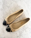 Chanel Champagne Metallic & Black Patent Cap-Toe Ballet Flats (37)