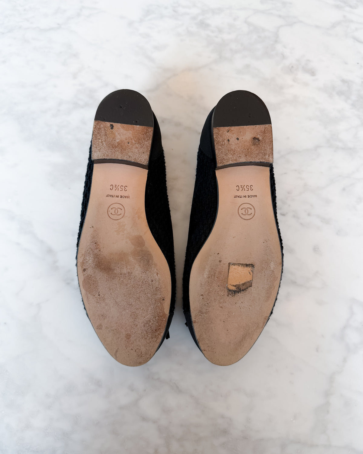 Chanel Black Mesh CC Cap Toe Ballet Flats (35.5)