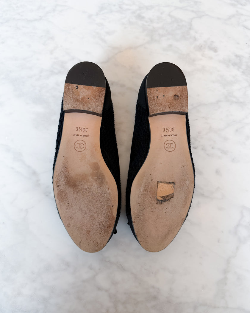 Chanel Black Mesh CC Cap Toe Ballet Flats (35.5)