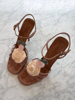Miu Miu 2000s Silk Rose Floral Leather Strappy Heels (37.5)