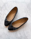 Chanel Navy Blue and White Tweed & Sparkly Thread CC Ballet Flats (39)