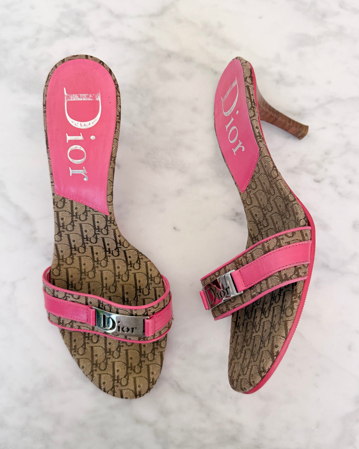 Dior Y2K Diorissimo Monogram Pink Logo Mules (37)