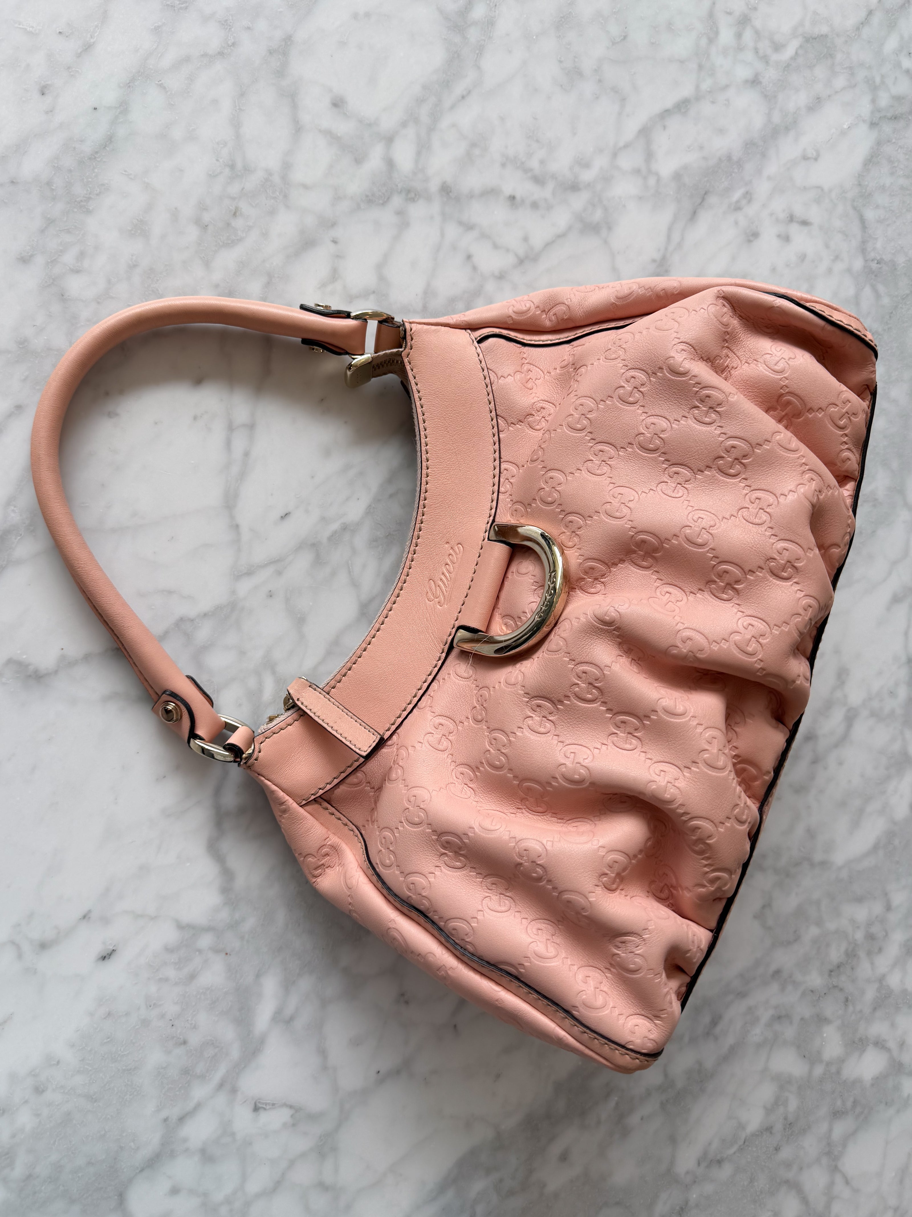 Gucci Vintage Pink Guccissima Leather D-Ring Shoulder Bag