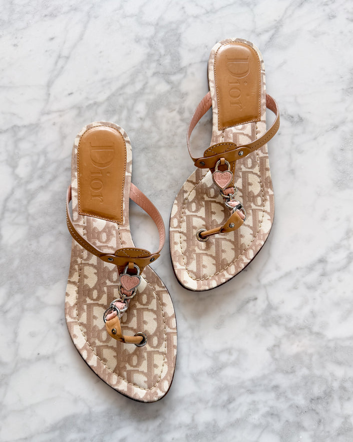 Dior John Galliano Era Monogram Sandals with Hearts (39.5)