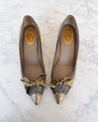René Caovilla Gold Embellished Kitten Heels with Bows (40)