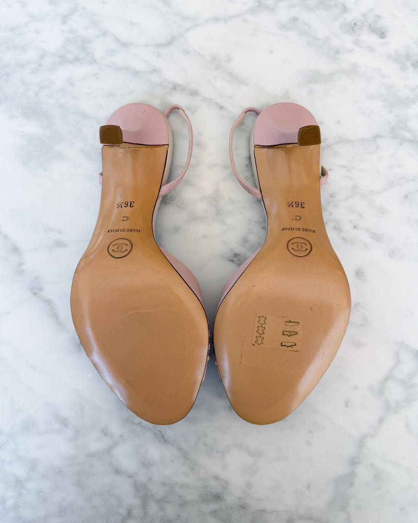 UNWORN Chanel Blush Pink Pearl CC Logo Slingback Heels (36.5) - VERY RARE