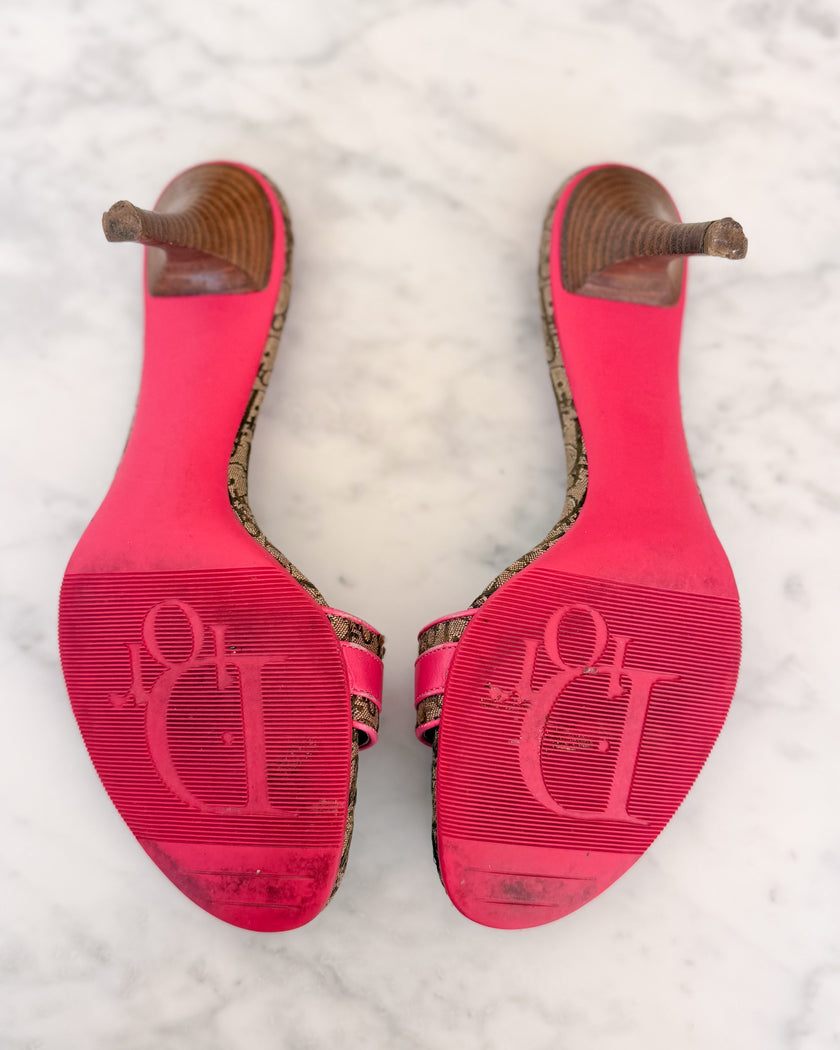Dior Y2K Diorissimo Monogram Pink Logo Mules (37)
