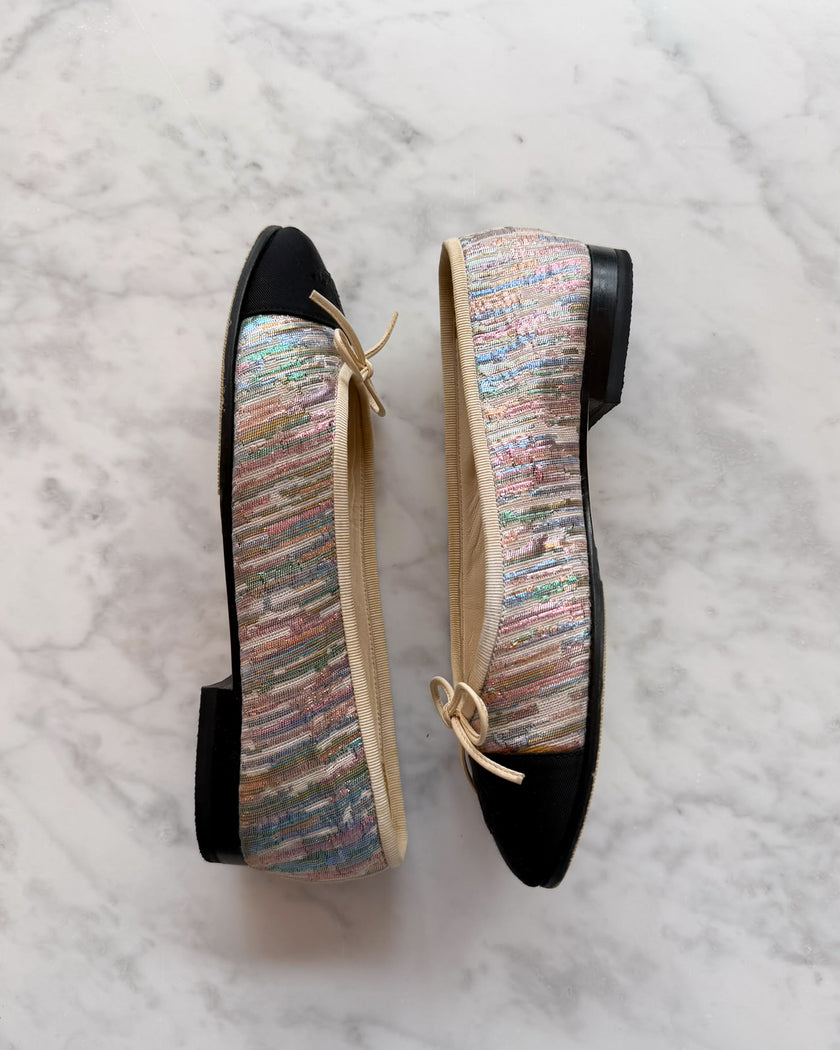 Chanel Multicolour Pastel Metallic Lurex & Black CC Ballet Flats (36) - VERY RARE