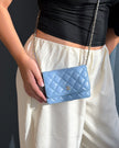 Chanel Sky Blue Quilted Lambskin Wallet On Chain Gold Hardware - 2020