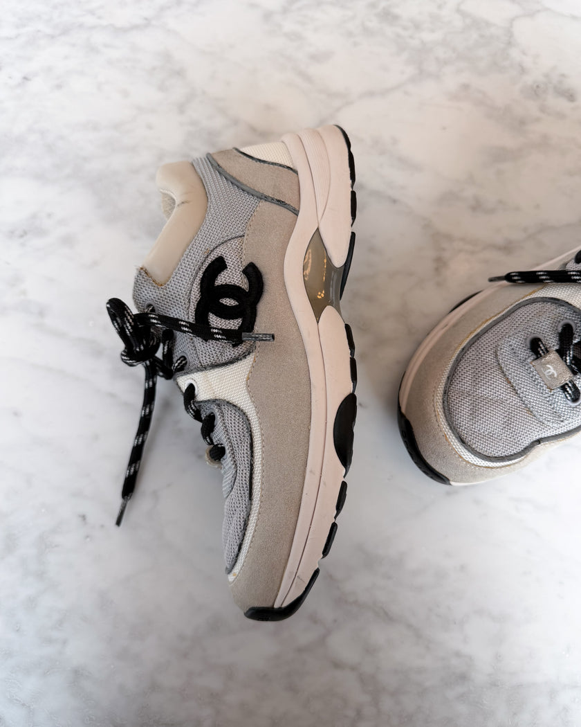 Chanel Grey Suede CC Logo Trainers Model G38299 (36.5)