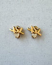 Yves Saint Laurent Vintage Gold-Tone Logo Heart Clip-On Earrings with White Crystals