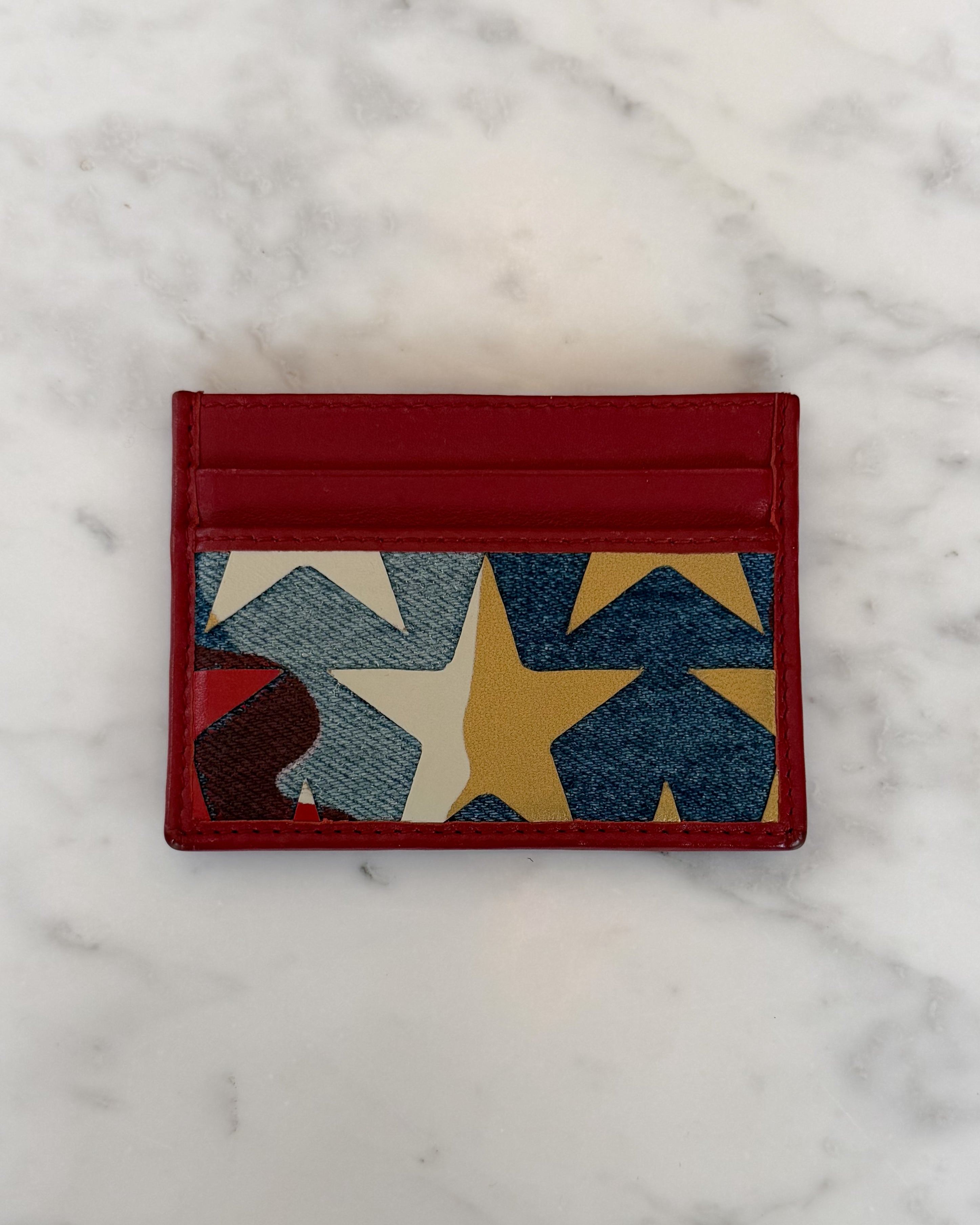 Valentino Garavani Multicolor Red Star Print Leather Card Holder