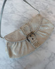 Celine Floral Suede Cream and Silver Shoulder Bag with Buckle