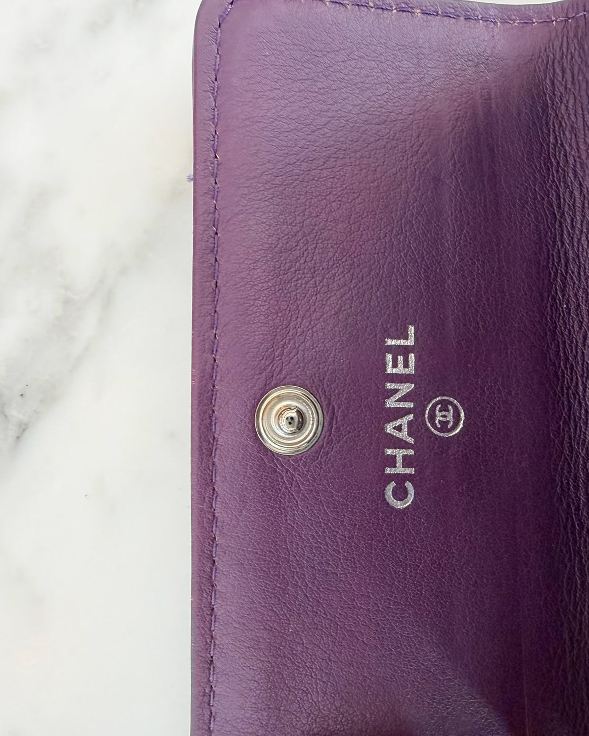 Chanel Purple Patent Quilted Embellished CC Logo Wallet