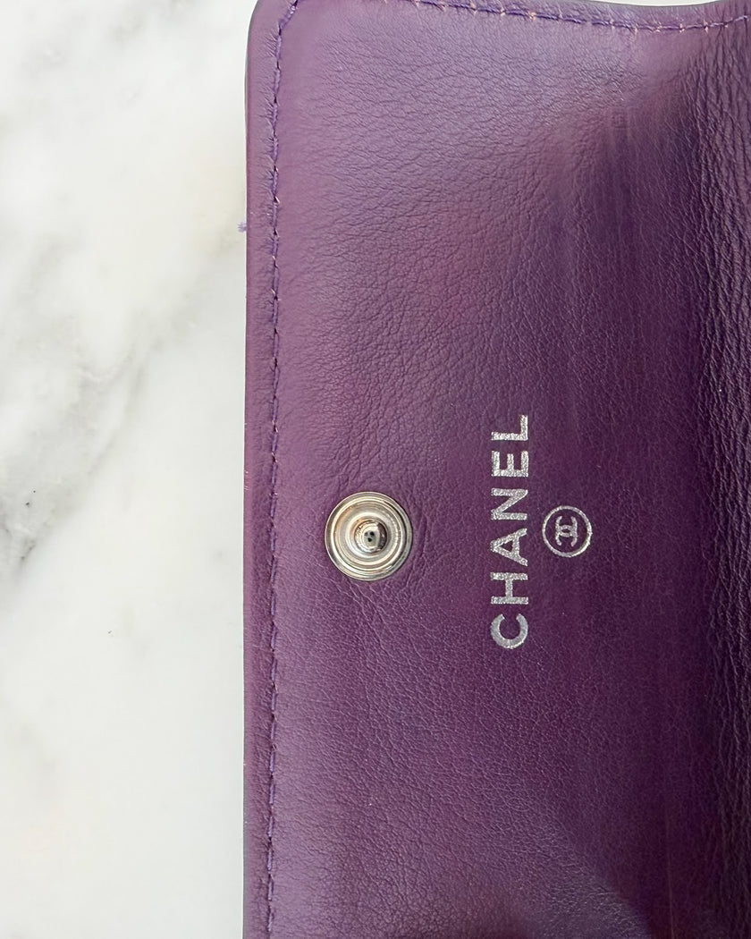 Chanel Purple Patent Quilted Embellished CC Logo Wallet