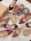 Jimmy Choo Purple Satin Leather Crystal Buckle Heels (36.5)