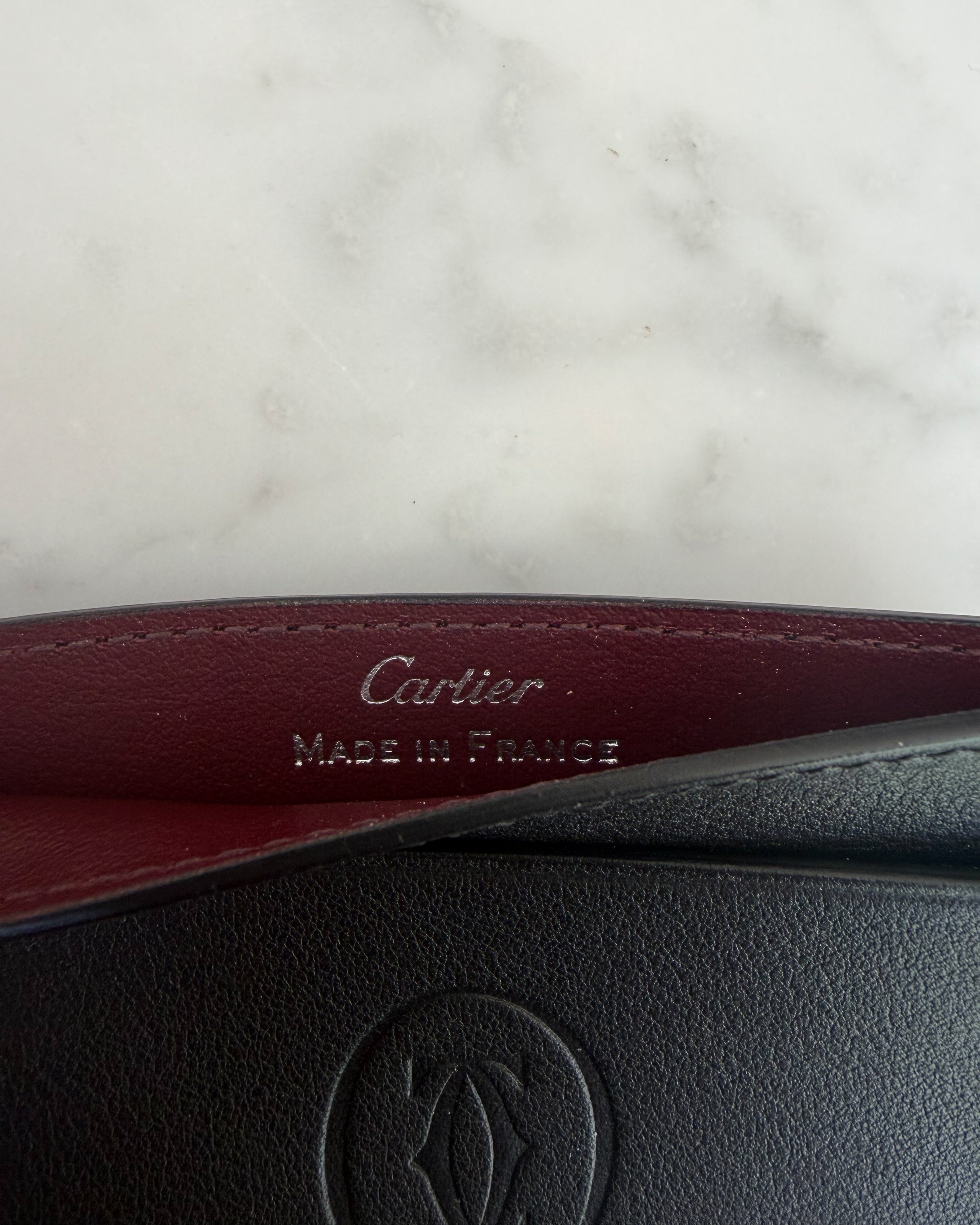 Cartier Black Leather Card Holder with Silver Hardware