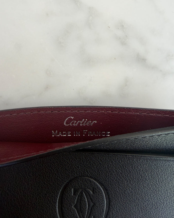 Cartier Black Leather Card Holder with Silver Hardware