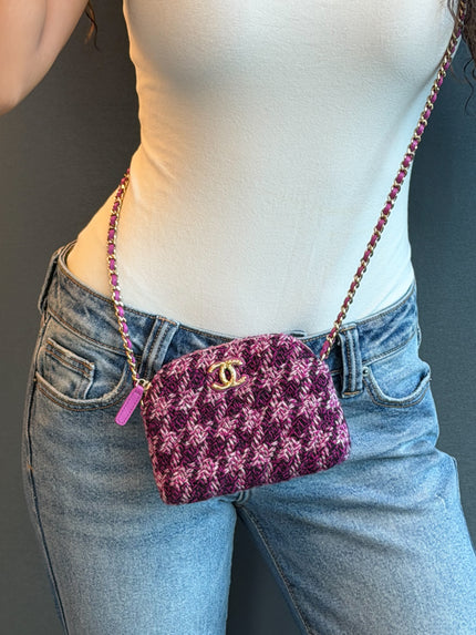 UNWORN Chanel Pink and Purple Tweed CC Chain Shoulder Bag with Gold Hardware