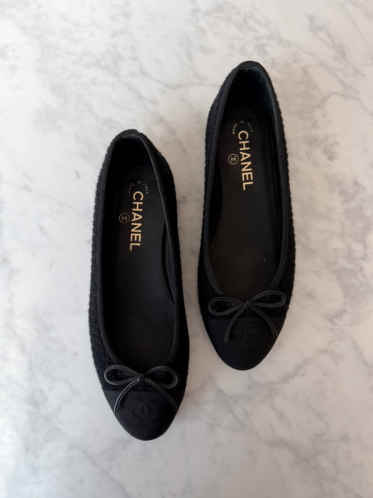 Chanel Black Tweed Timeless CC Ballet Flats (39.5)