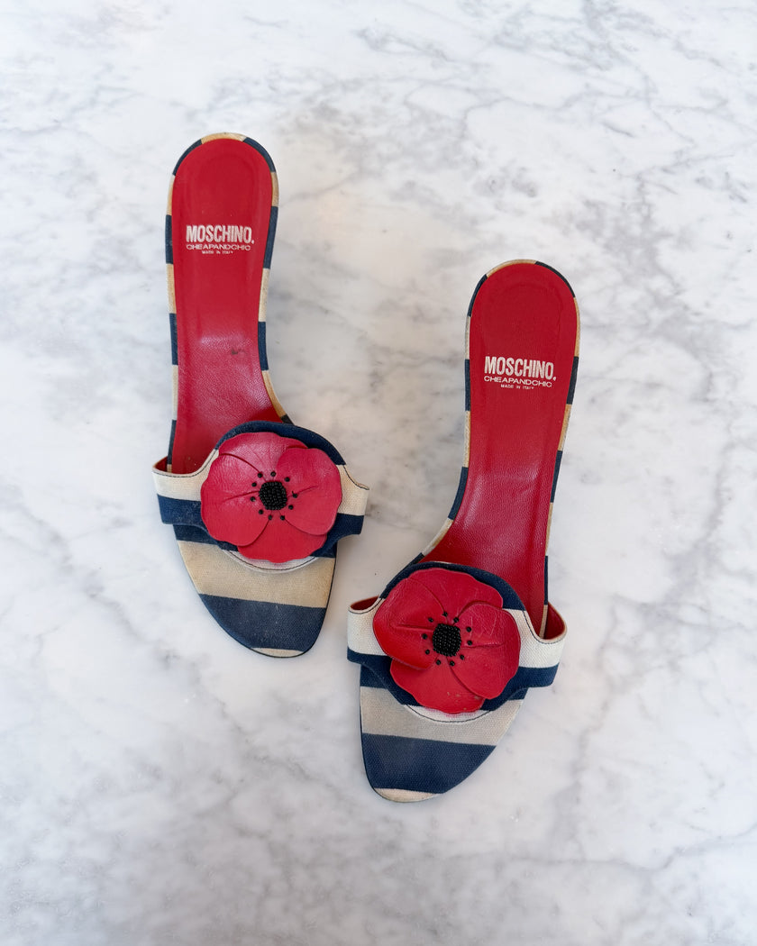 Moschino Striped Poppy Flower Mules (40.5)