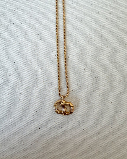 Christian Dior Vintage Gold-Tone CD Logo Pendant Necklace with Textured Rope Chain