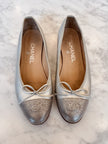 Chanel Silver Ballet Flat Shoes (37)