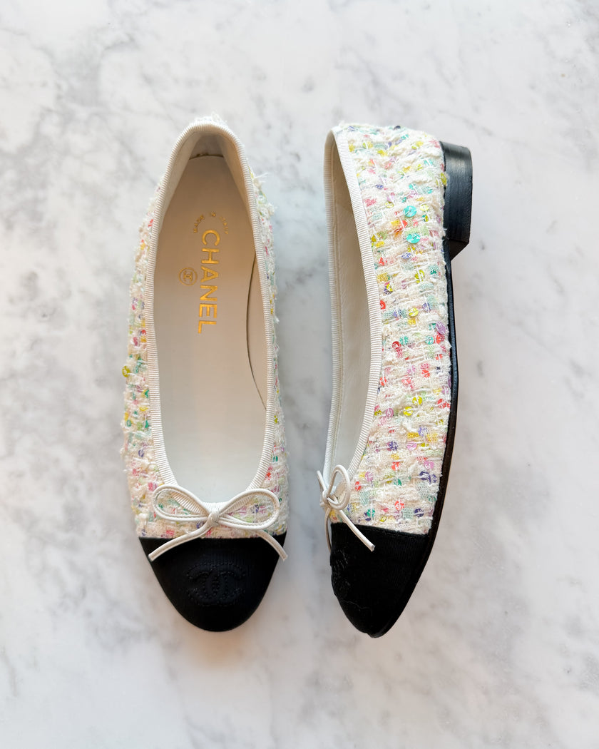 Chanel Birthday Cake Multicolour Sequinned Tweed Ballet Flats (37)