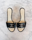Chanel Black Patent Leather Silver CC Logo Mules (36.5)
