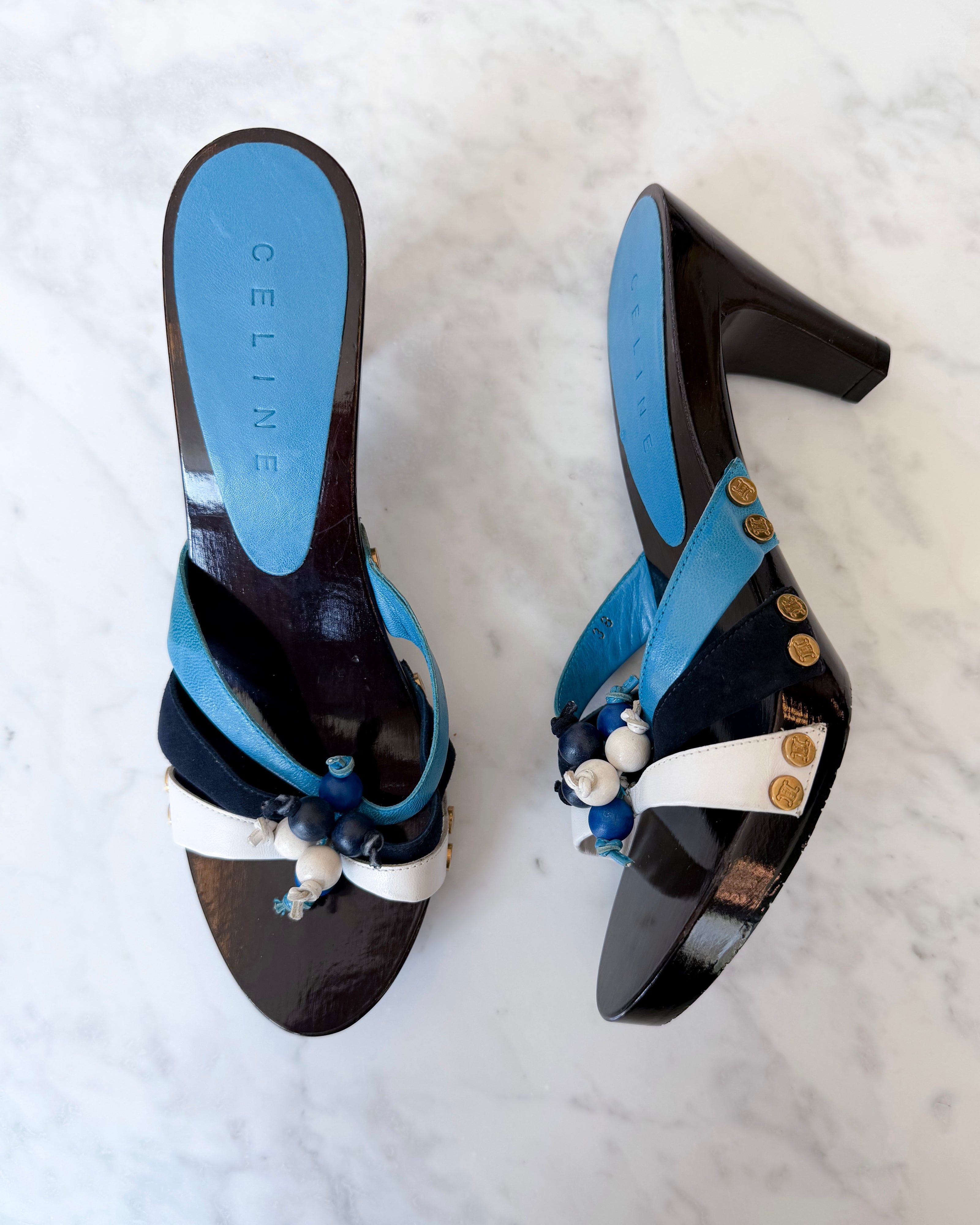 Celine Blue Confetti Beaded Mules - Unworn (38)