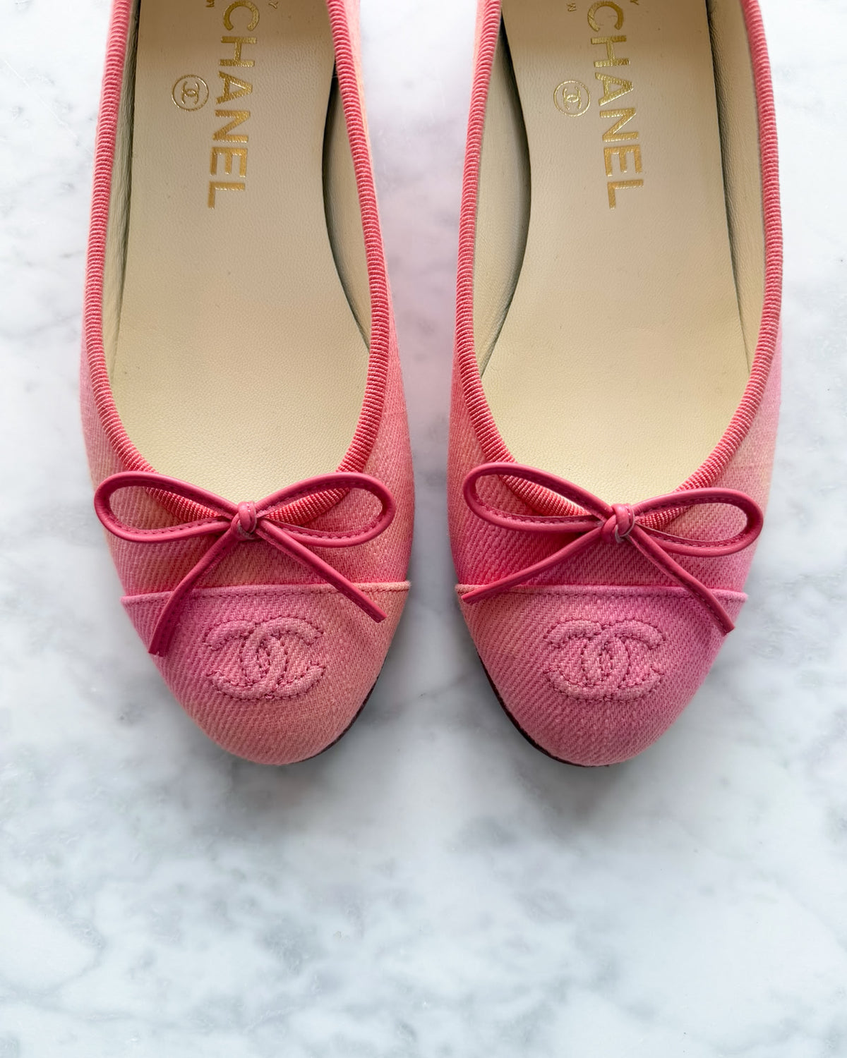 Chanel Peach Pink and Coral Canvas Ballet Flats (36) - VERY RARE